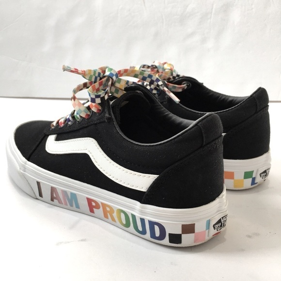 Vans Old Skool I Am Proud LGBTQ Pride Black Rainbow Skate Platform Sneakers - Picture 10 of 15